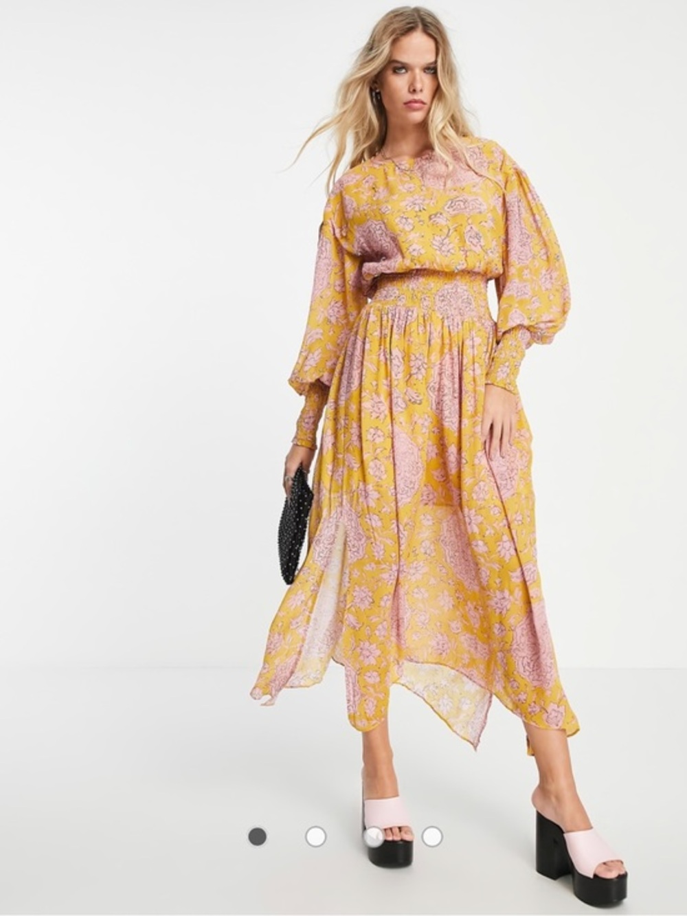 Topshop Occasion Embellished Floral Midi Maxi Dress Yellow Pink US 6 / Small